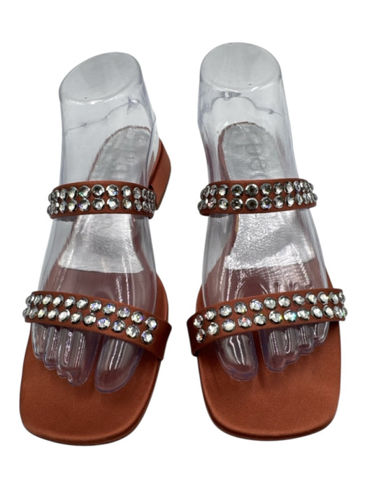 Pedro Garcia Shoe Size 38 Rust Brown Satin Upper Swarovski crystal Mule Sandals Rust Brown / 38