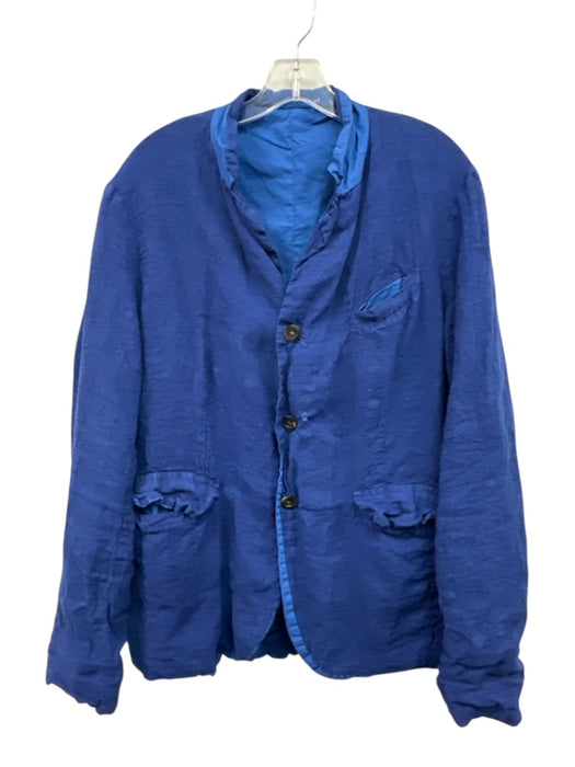 H+ Hannoh Wessel Size S Blue Linen Button Front Flap Pockets Three Button Jacket Blue / S