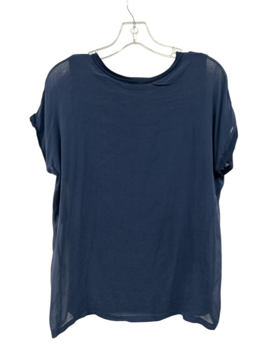 Elaine Kim Size S Navy Blue Silk Blend Sheer Overlay Short Sleeve Layered Top Navy Blue / S