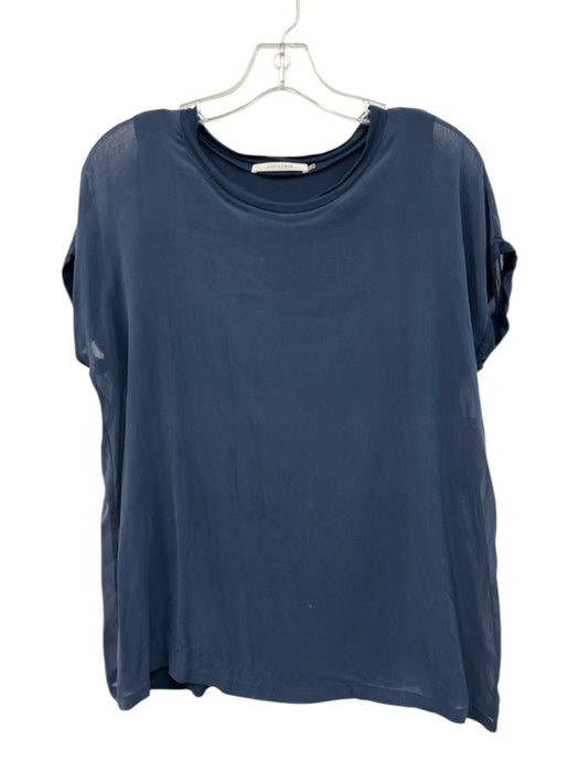 Elaine Kim Size S Navy Blue Silk Blend Sheer Overlay Short Sleeve Layered Top Navy Blue / S