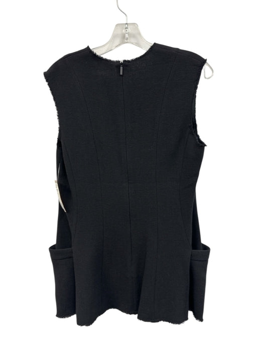 Tibi Size 8 Black Wool Sleeveless Frayed Edge V Neck Paneled Top Black / 8