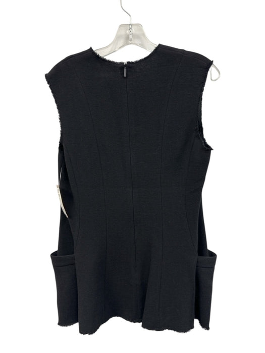 Tibi Size 8 Black Wool Sleeveless Frayed Edge V Neck Paneled Top Black / 8