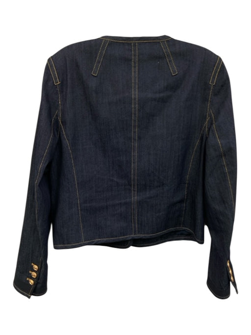 Cinq a Sept Size L Dark Wash Cotton Denim Snap Button Front Bow Detail Jacket Dark Wash / L