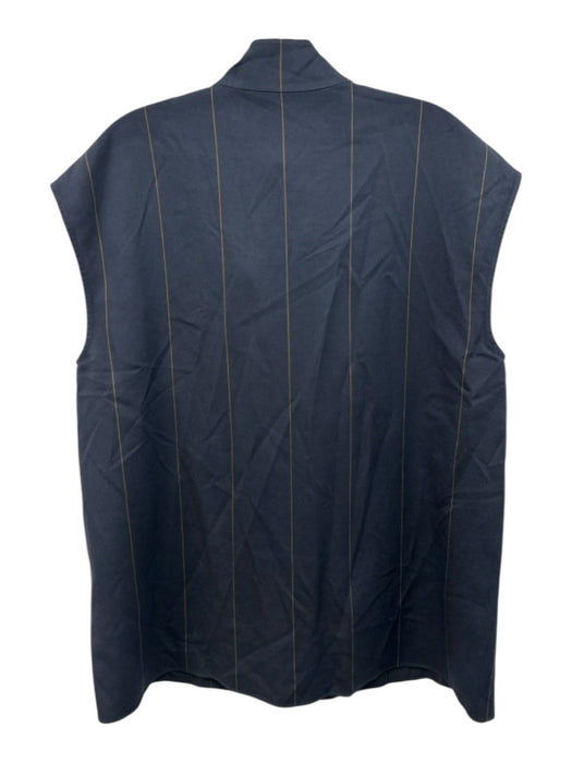 Tibi Size M Navy Blue & Orange Viscose Sleeveless Stripe Tie V Neck Top Navy Blue & Orange / M