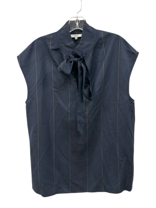 Tibi Size M Navy Blue & Orange Viscose Sleeveless Stripe Tie V Neck Top Navy Blue & Orange / M