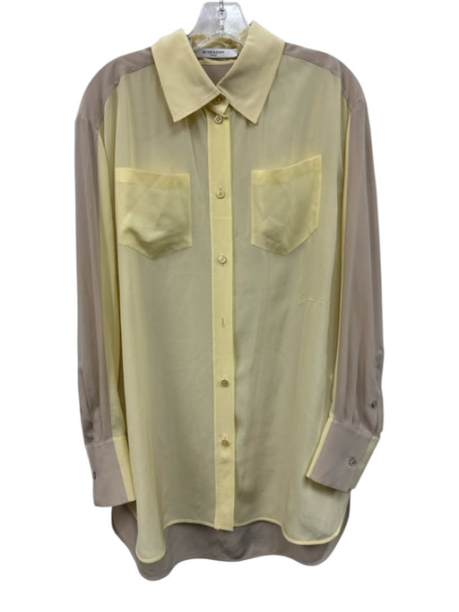 Givenchy Size 40 Yellow & Beige Silk Long Sleeve Button Up Color Block Top Yellow & Beige / 40