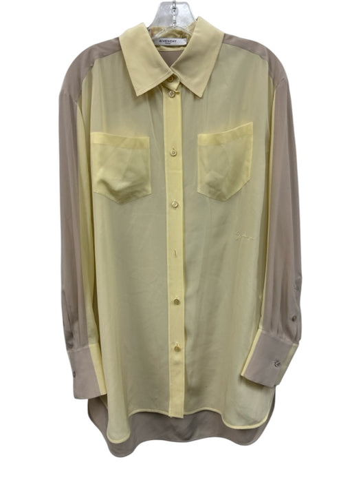 Givenchy Size 40 Yellow & Beige Silk Long Sleeve Button Up Color Block Top Yellow & Beige / 40