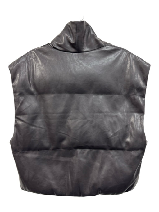 Elan Size S Dark Gray PU Leather Snap Button Front High Neck Quilted Filled Vest Dark Gray / S
