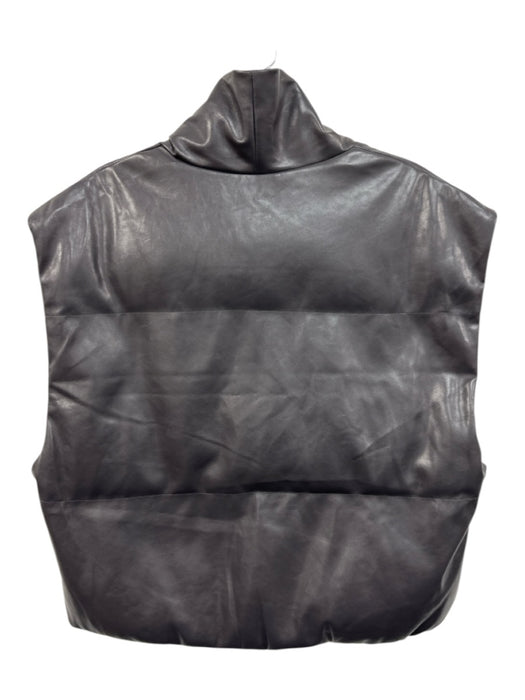 Elan Size S Dark Gray PU Leather Snap Button Front High Neck Quilted Filled Vest Dark Gray / S