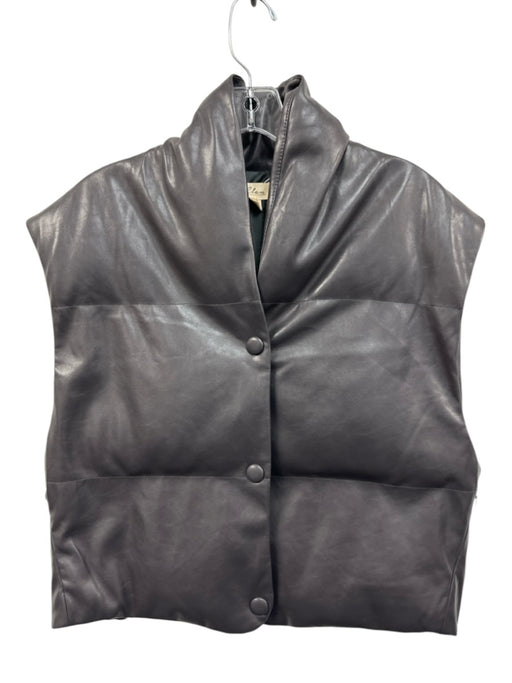 Elan Size S Dark Gray PU Leather Snap Button Front High Neck Quilted Filled Vest Dark Gray / S