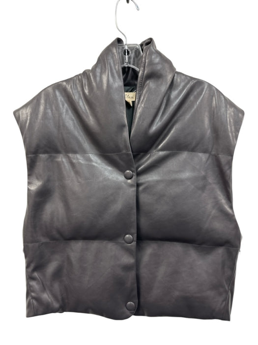 Elan Size S Dark Gray PU Leather Snap Button Front High Neck Quilted Filled Vest Dark Gray / S