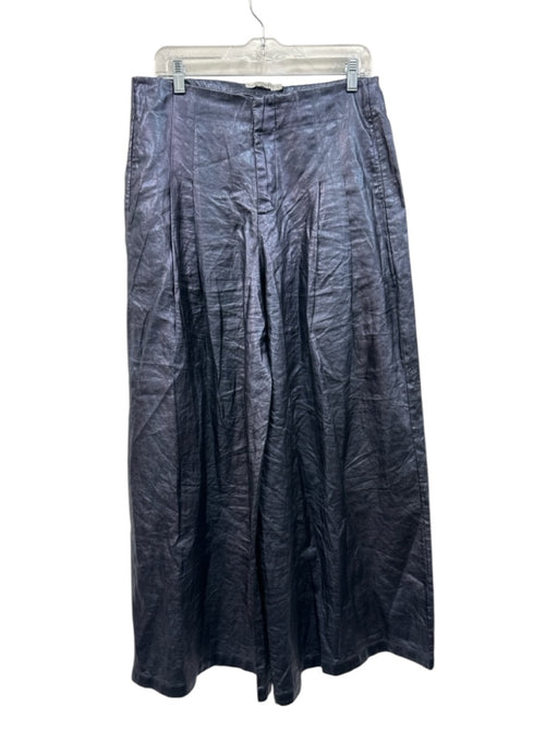 Lanhtropy Size L Metallic Navy Blue Linen Foil Coating Pleated Front Pants Metallic Navy Blue / L