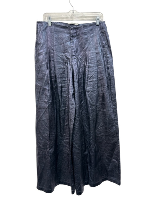Lanhtropy Size L Metallic Navy Blue Linen Foil Coating Pleated Front Pants Metallic Navy Blue / L