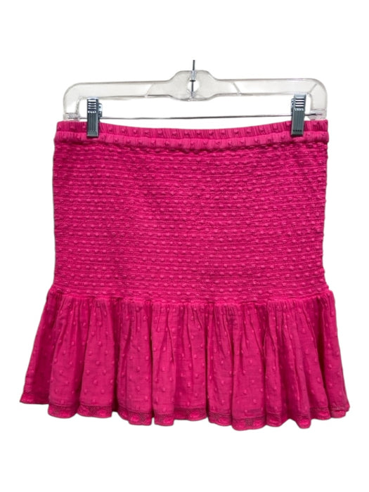 Love Shack Fancy Size Medium Bright Pink Cotton Smocked Waist Band Ruffle Skirt Bright Pink / Medium