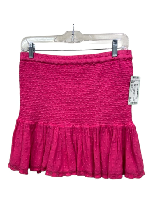 Love Shack Fancy Size Medium Bright Pink Cotton Smocked Waist Band Ruffle Skirt Bright Pink / Medium