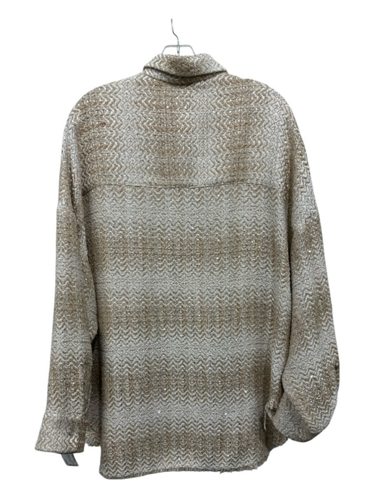 IRO Size 40 Tan & White Polyester Blend Tweed Fringe Hem Snap Button Jacket Tan & White / 40