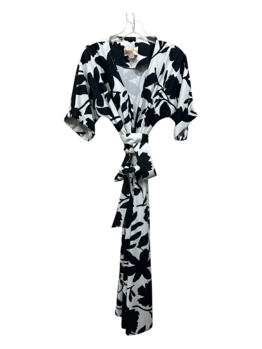 Figue Size M Black & White Polyester Abstract Floral cuffed sleeve Maxi Dress Black & White / M