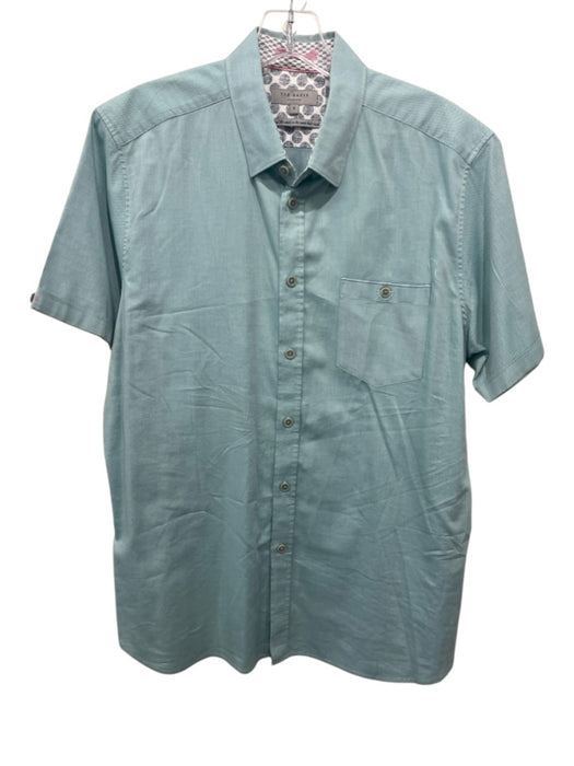 Ted Baker Size 5 Seafoam Green Cotton Solid Button Up Men's Short Sleeve Seafoam Green / 5