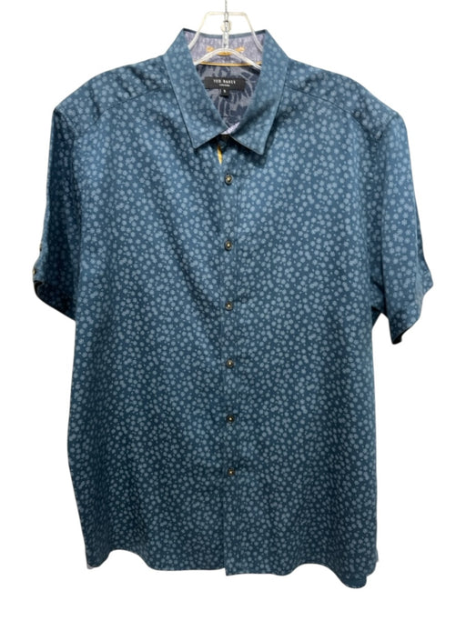 Ted Baker Size 5 Blue & White Cotton Floral Button Up Button Down Short Sleeve Blue & White / 5