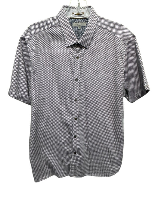Ted Baker Size 5 Blue & Pink Cotton Blend Abstract Button up Men's Short Sleeve Blue & Pink / 5