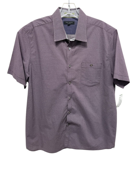 Ted Baker Size 5 Purple & Blue Print Cotton Blend Abstract Men's Short Sleeve Purple & Blue Print / 5