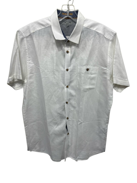 Ted Baker Size 5 White Linen Blend Solid Button Up Men's Short Sleeve White / 5