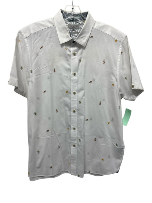 Ted Baker Size 5 White Cotton Blend Monkeys & Bananas Button up Short Sleeve White / 5