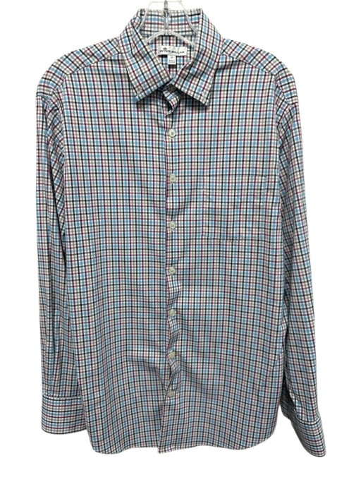 Peter Millar Size M Purple & Multi Print Synthetic Grid Men's Long Sleeve Shirt Purple & Multi Print / M