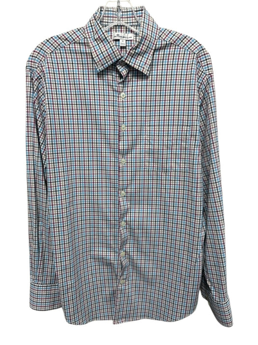 Peter Millar Size M Purple & Multi Print Synthetic Grid Men's Long Sleeve Shirt Purple & Multi Print / M