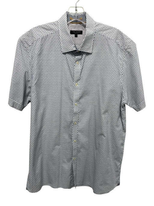 Ted Baker Size 5 Gray & White Cotton Blend Medallion Button Up Short Sleeve Gray & White / 5