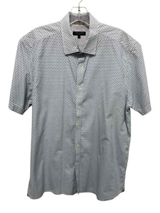 Ted Baker Size 5 Gray & White Cotton Blend Medallion Button Up Short Sleeve Gray & White / 5