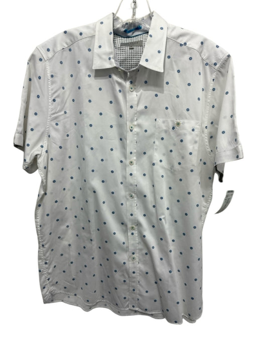 Ted Baker Size 5 White & Blue Cotton Blend Floral Button up Men's Short Sleeve White & Blue / 5