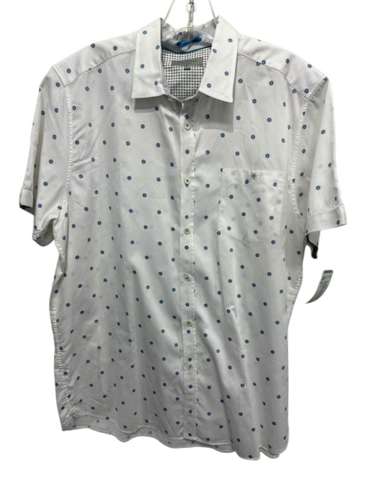 Ted Baker Size 5 White & Blue Cotton Blend Floral Button up Men's Short Sleeve White & Blue / 5