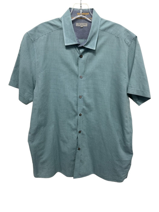 Ted Baker Size 5 Green & Blue Cotton Blend Micro Button Up Men's Short Sleeve Green & Blue / 5