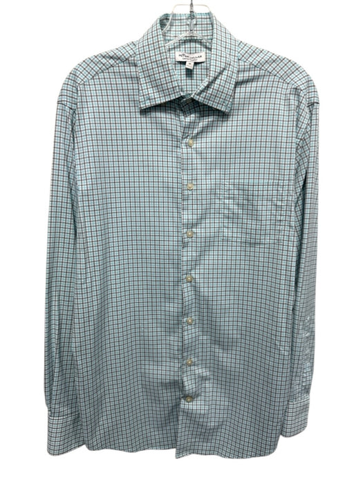 Peter Millar Size M Blue & White Synthetic Plaid Button Up Long Sleeve Shirt Blue & White / M