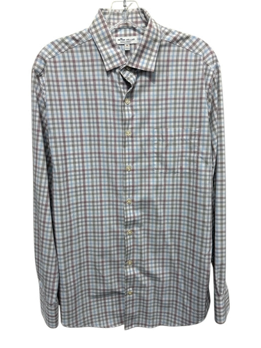 Peter Millar Size M Red & Blue Synthetic Plaid Button Up Men's Long Sleeve Shirt Red & Blue / M