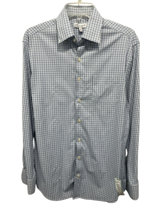 Peter Millar Size M Blue & White Synthetic Plaid Button up Long Sleeve Shirt Blue & White / M