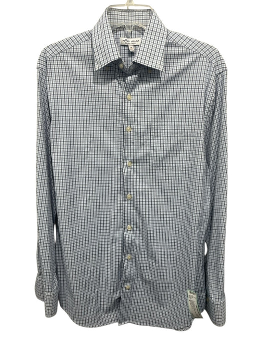 Peter Millar Size M Blue & White Synthetic Plaid Button up Long Sleeve Shirt Blue & White / M