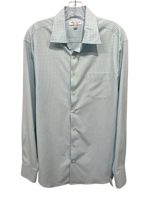 Peter Millar Size M Light Blue & White Synthetic Gingham Men's Long Sleeve Shirt Light Blue & White / M