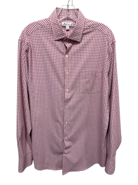 Peter Millar Size M Red & Pink Synthetic Plaid Button Up Men's Long Sleeve Shirt Red & Pink / M