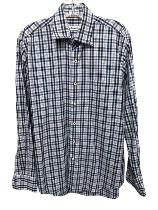 Peter Millar Size M Purple & Blue Print Cotton Blend Plaid Long Sleeve Shirt Purple & Blue Print / M
