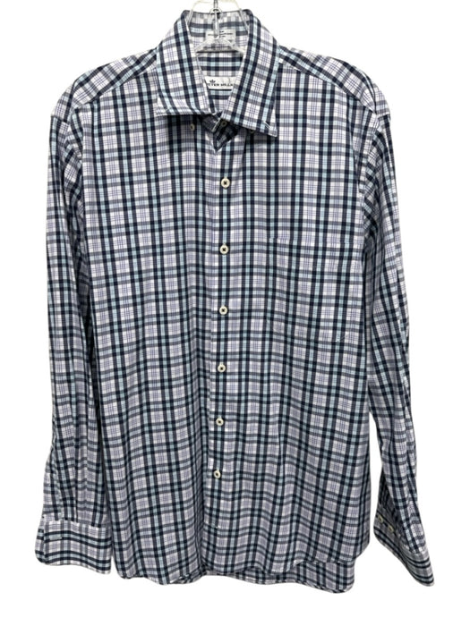 Peter Millar Size M Purple & Blue Print Cotton Blend Plaid Long Sleeve Shirt Purple & Blue Print / M