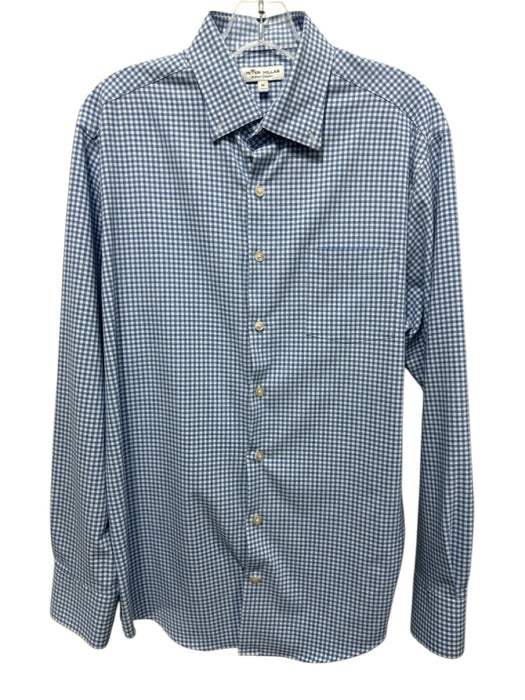 Peter Millar Size M Blue & White Synthetic Gingham Button up Long Sleeve Shirt Blue & White / M