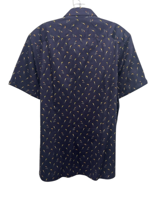 Ted Baker Size 5 Navy Cotton Birds Button Up Men's Short Sleeve Navy / 5