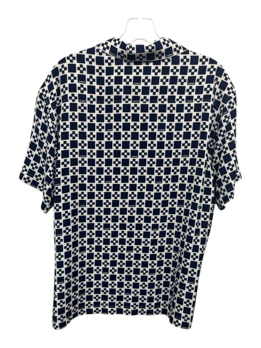 Sandro Size Est L Navy & White Silk Blend Checkered Button up Men's Short Sleeve Navy & White / Est L