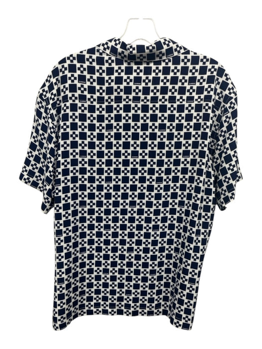Sandro Size Est L Navy & White Silk Blend Checkered Button up Men's Short Sleeve Navy & White / Est L
