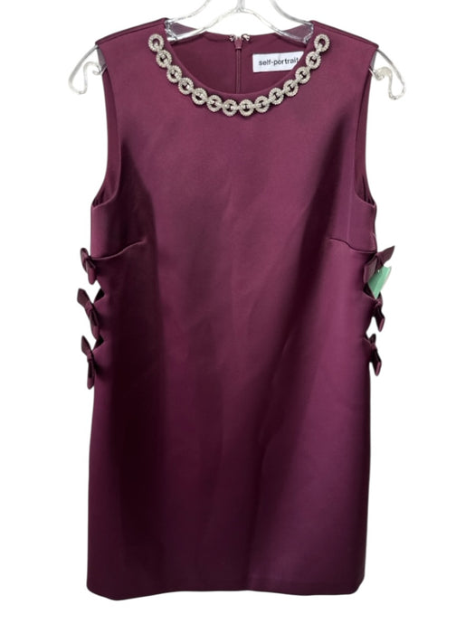 Self-Portrait Size 4 Burgundy Red Polyester Satin Rhinestone Chain Dress Burgundy Red / 4