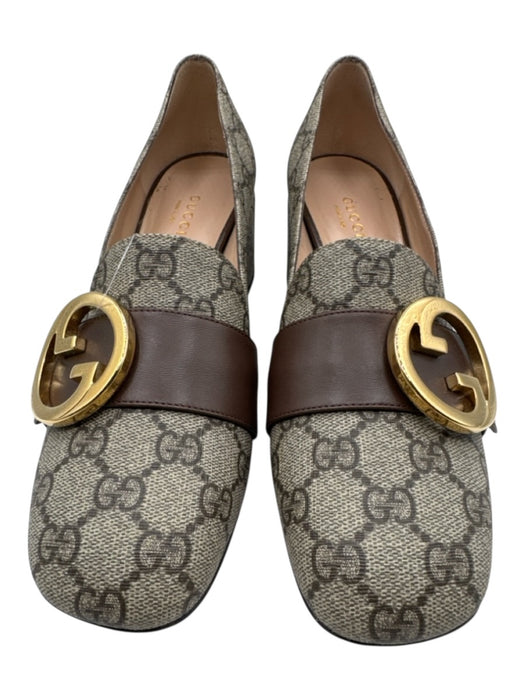 Gucci Shoe Size 37 Taupe & Brown Coated Canvas Upper Guccissima Loafers Taupe & Brown / 37