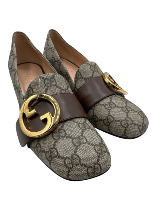 Gucci Shoe Size 37 Taupe & Brown Coated Canvas Upper Guccissima Loafers Taupe & Brown / 37