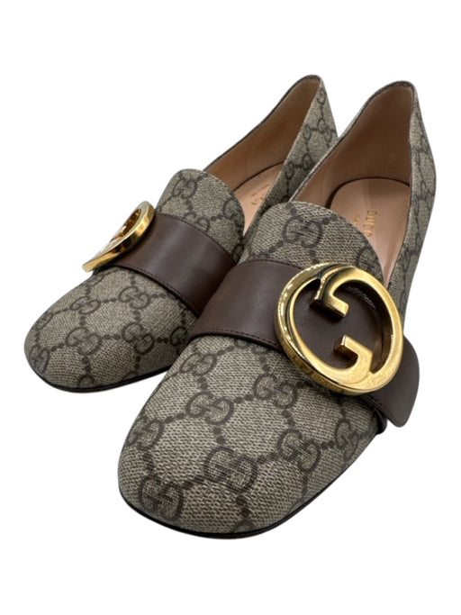 Gucci Shoe Size 37 Taupe & Brown Coated Canvas Upper Guccissima Loafers Taupe & Brown / 37